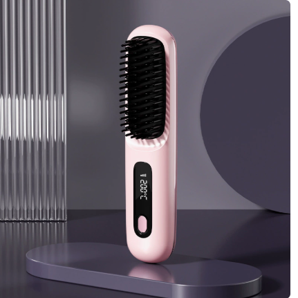 Image of Rechargeable Wireless Hair Straightening Comb with LCD Display