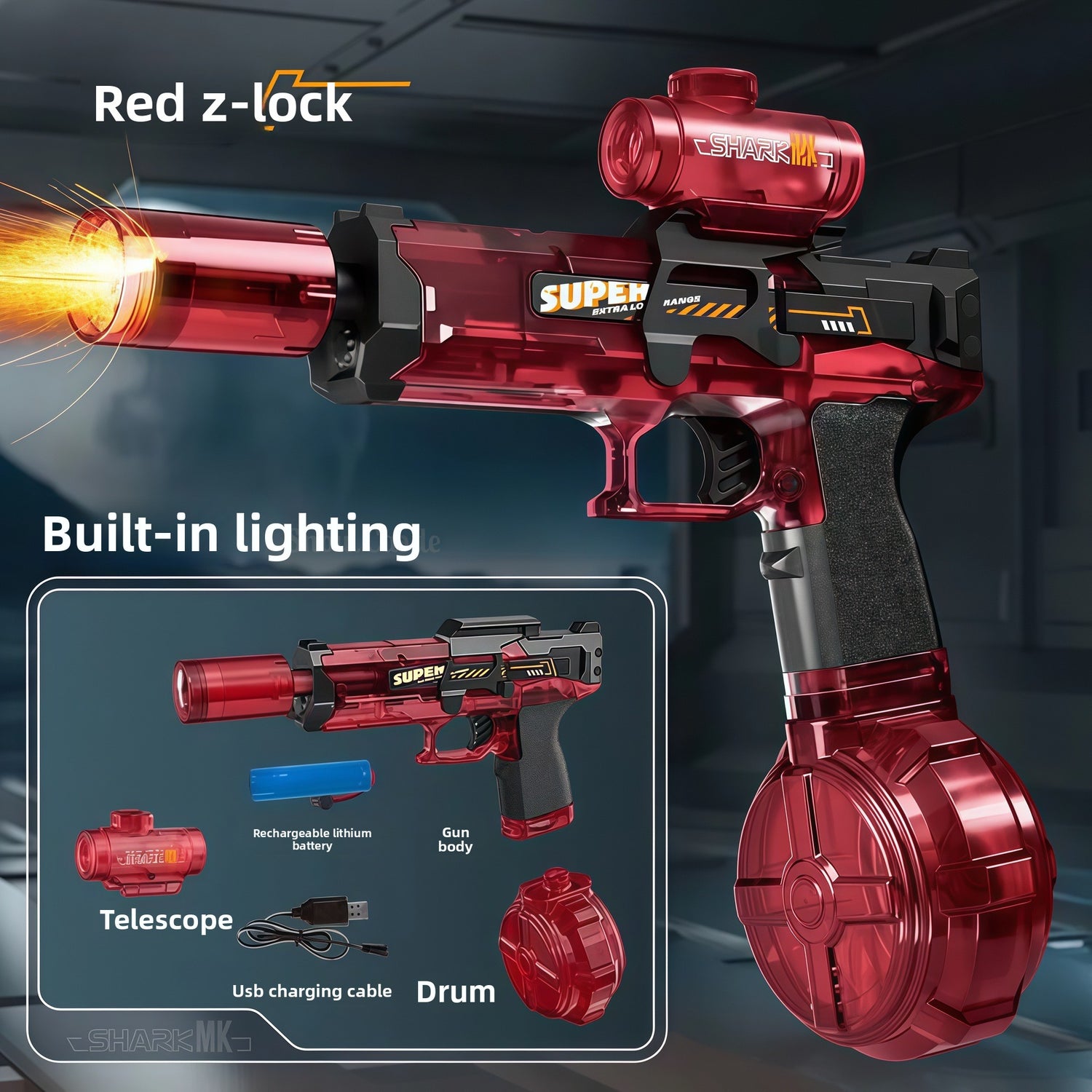LED Light Up Electric Continuous Spray Water Toy Gun