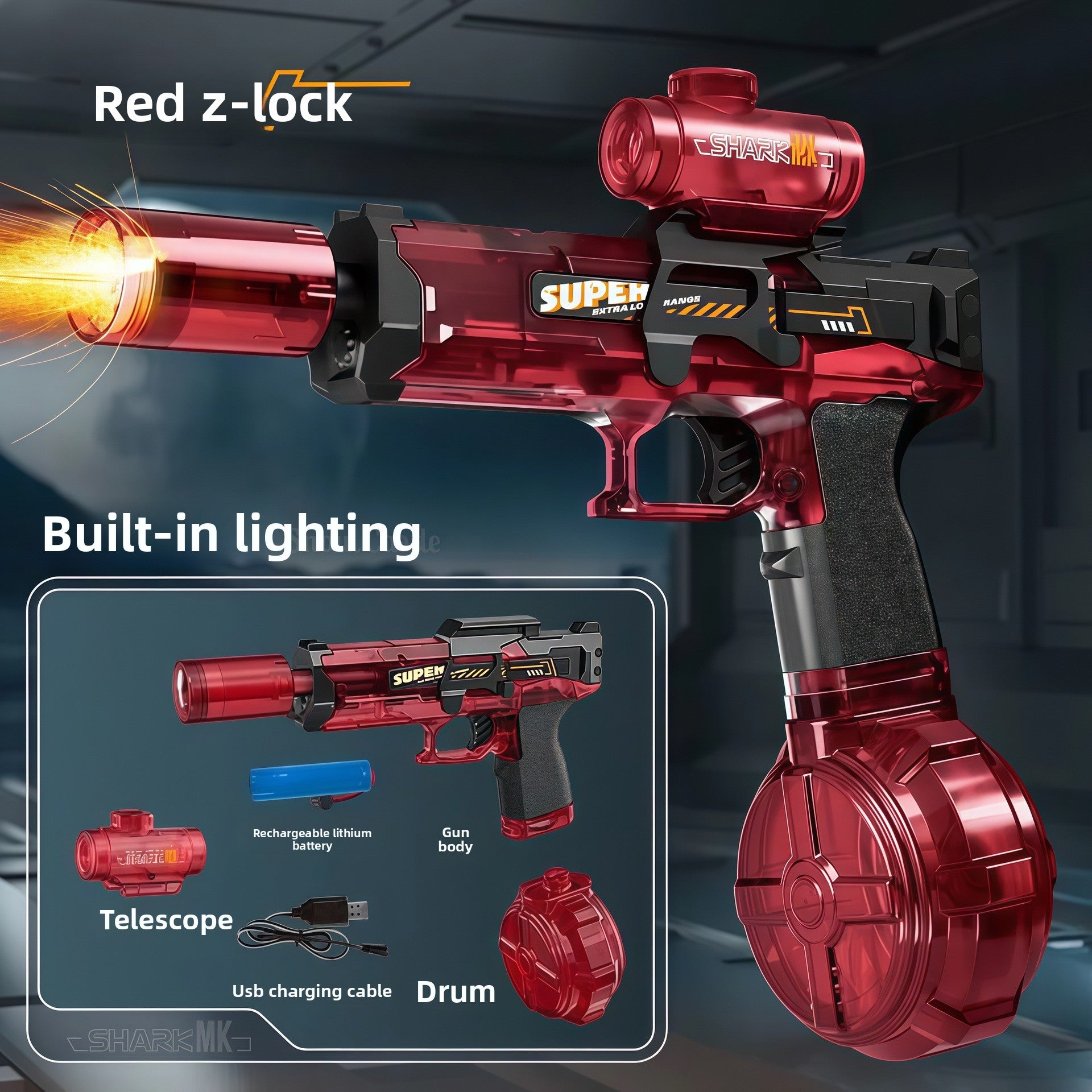 LED Light Up Electric Continuous Spray Water Toy Gun