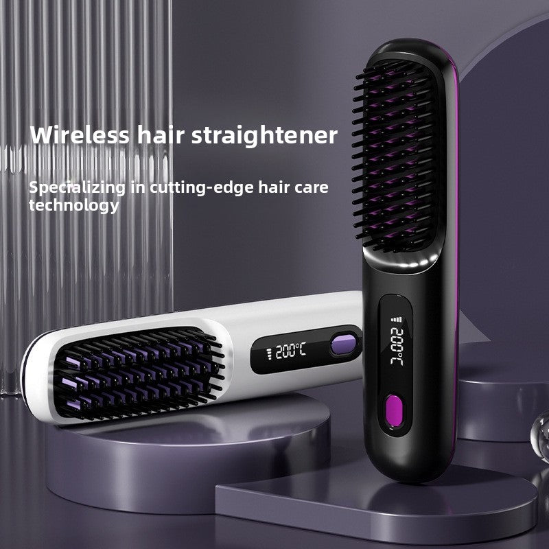 Image of Rechargeable Wireless Hair Straightening Comb with LCD Display